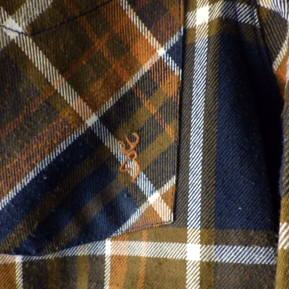 Browning Men's Long Sleeve Shirt Jacket Shacket Size Lg Plaid Brown Blue Utility - Picture 5 of 10